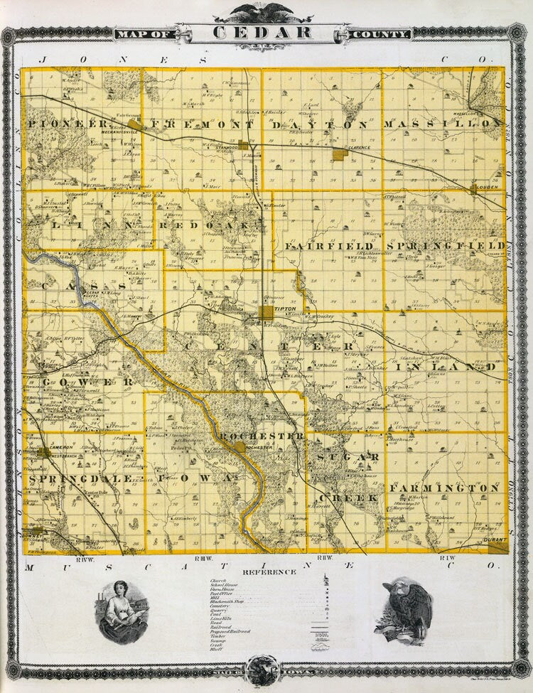 1875 Map of Cedar County Iowa