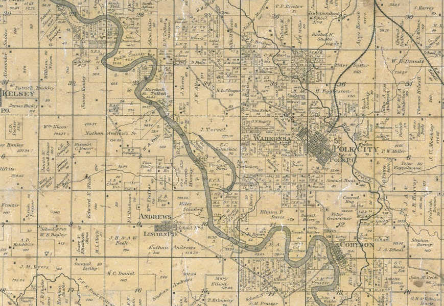 1885 Map of Polk County Iowa Des Moines