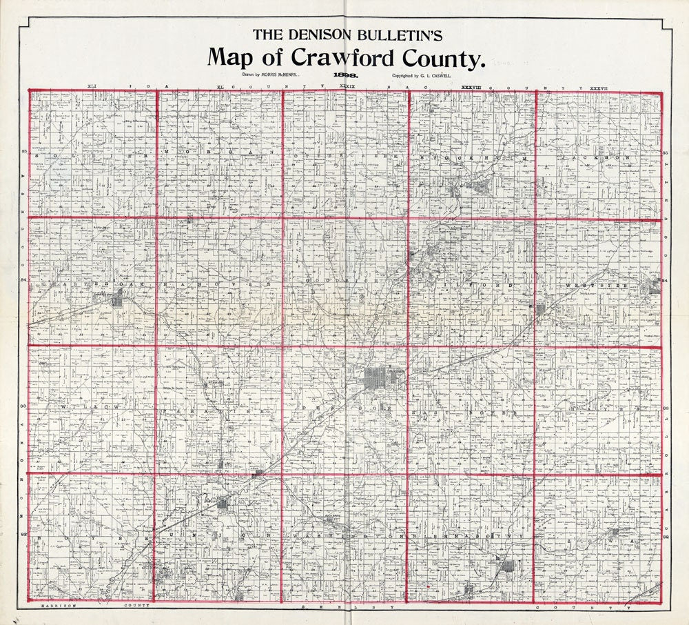 1898 Map of Crawford County Iowa Denison