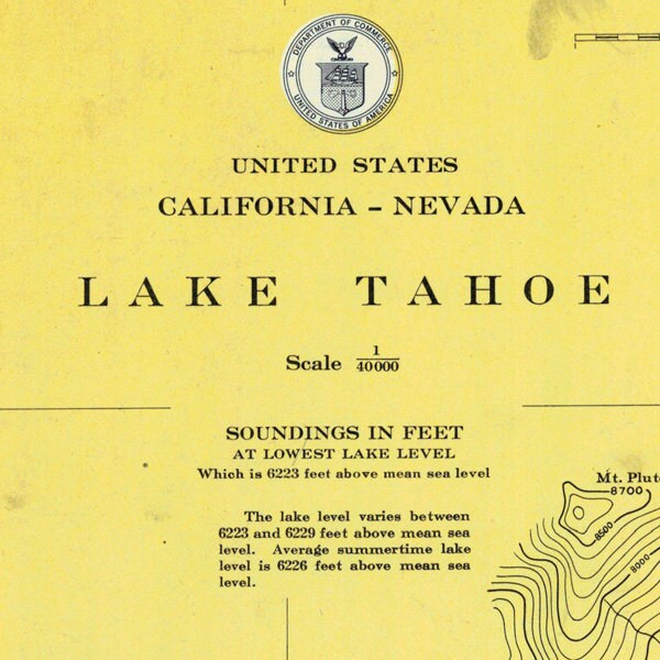 1951 Map of Lake Tahoe California Nevada