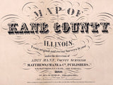 1860 Farm Line Map of Kane County Illinois Aurora