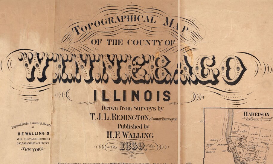 1864 Farm Line Map of Winnebago County Illinois