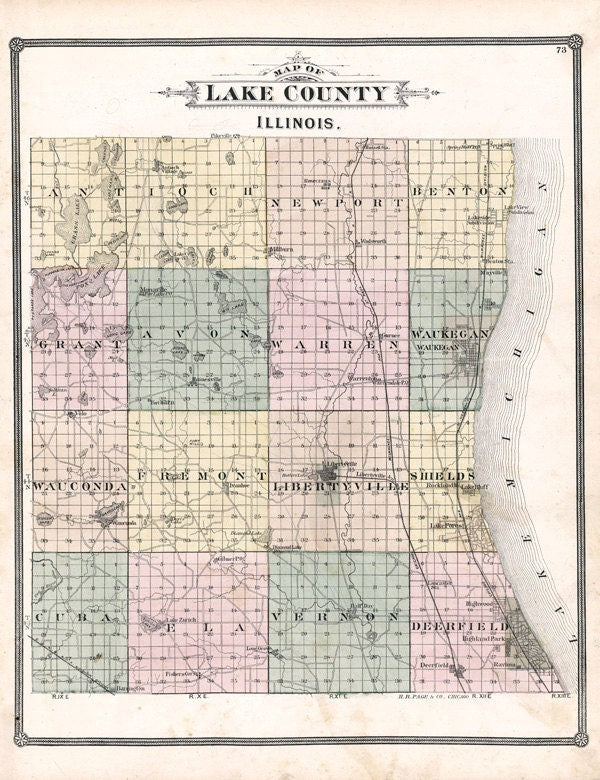 1885 Map of Lake County Illinois