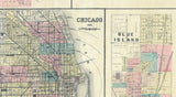 1890 Farm Line Map of Cook and Dupage County Illinois Chicago