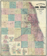 1890 Farm Line Map of Cook and Dupage County Illinois Chicago