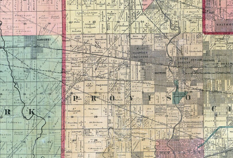 1890 Farm Line Map of Cook and Dupage County Illinois Chicago