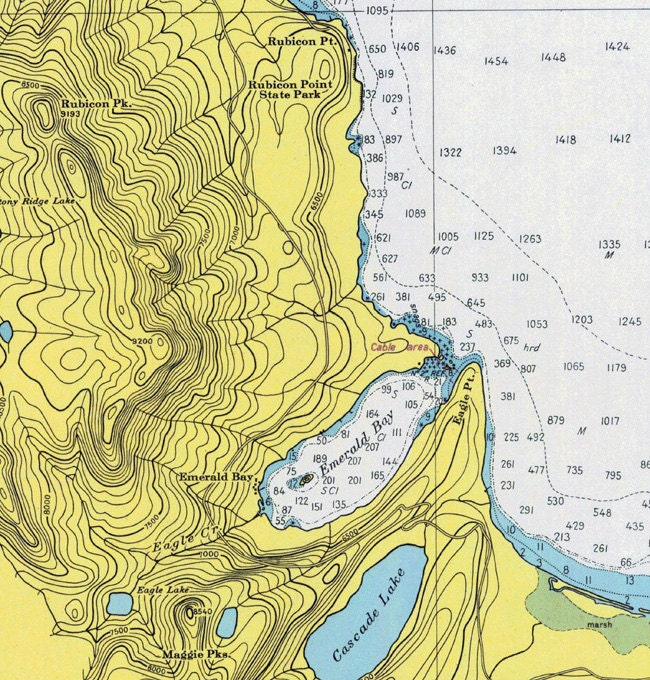 1951 Map of Lake Tahoe California Nevada