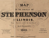 1859 Farm Line Map of Stephenson County Illinois Freeport