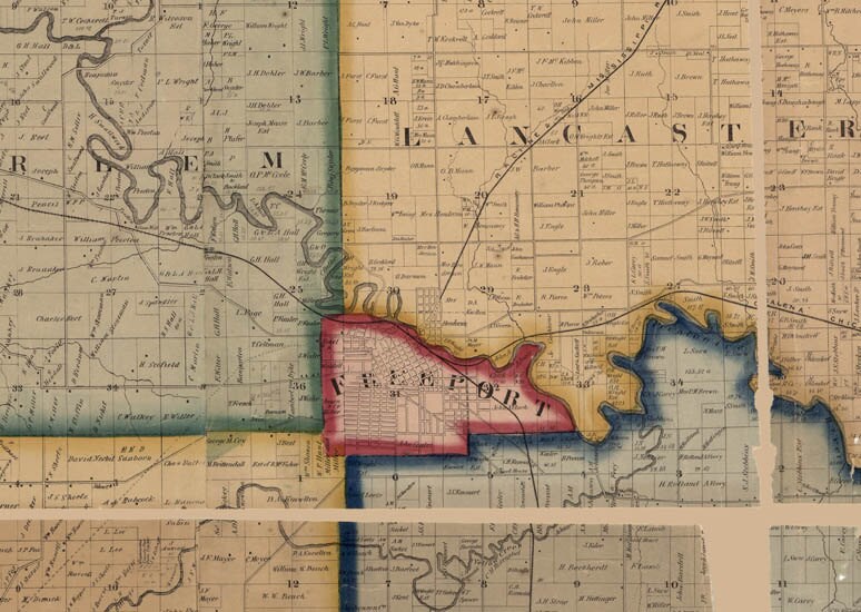 1859 Farm Line Map of Stephenson County Illinois Freeport