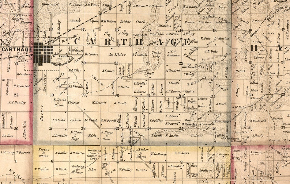 1859 Map of Hancock County Illinois Carthage