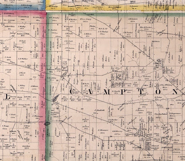 1860 Farm Line Map of Kane County Illinois Aurora