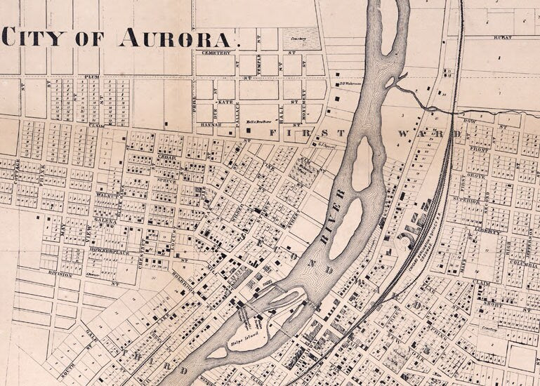 1860 Farm Line Map of Kane County Illinois Aurora