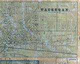 1861 Farm Line Map of Lake County Illinois Waukegan