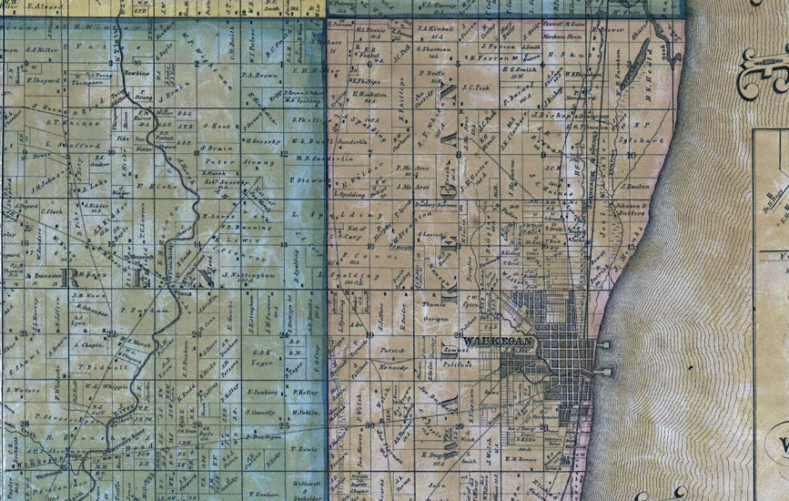 1861 Farm Line Map of Lake County Illinois Waukegan
