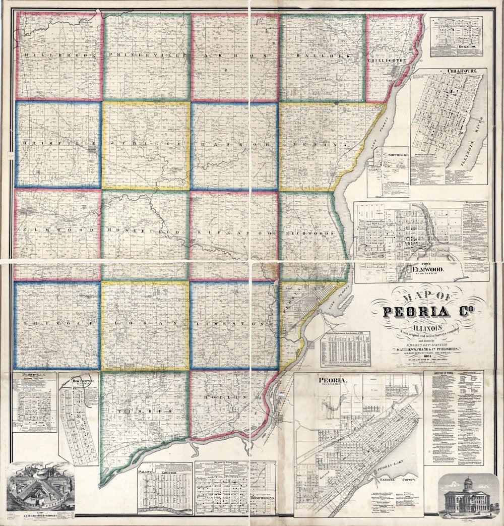 1861 Farm Line Map of Peoria County Illinois