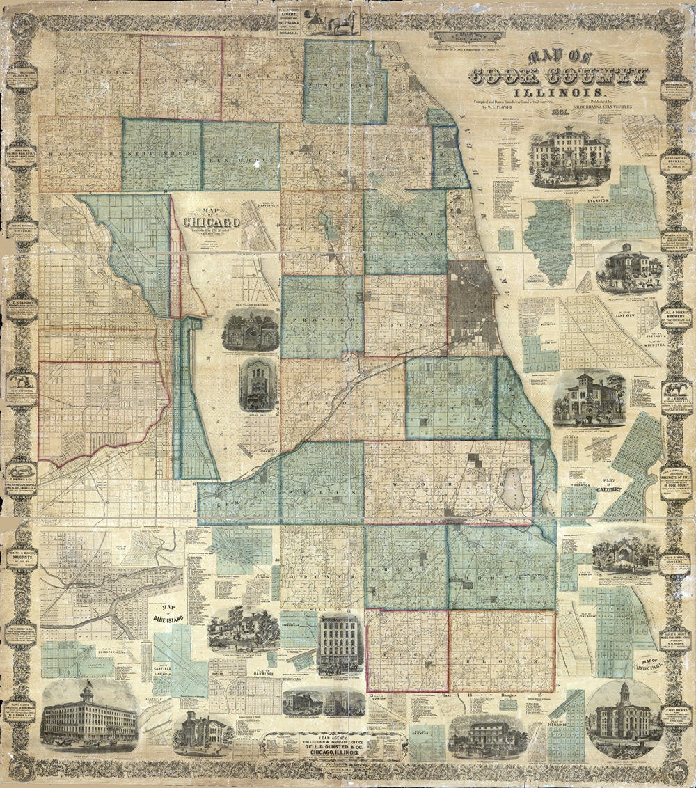 1861 Map of Cook County Illinois