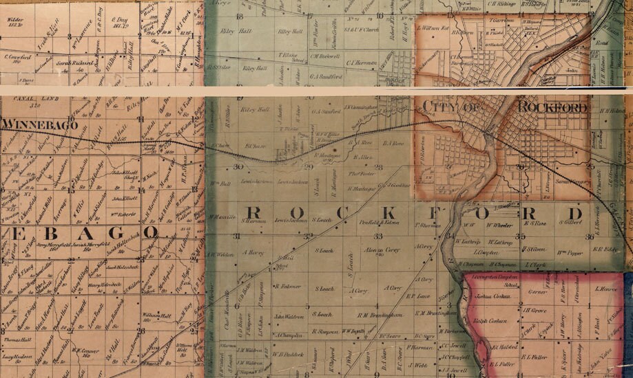 1864 Farm Line Map of Winnebago County Illinois