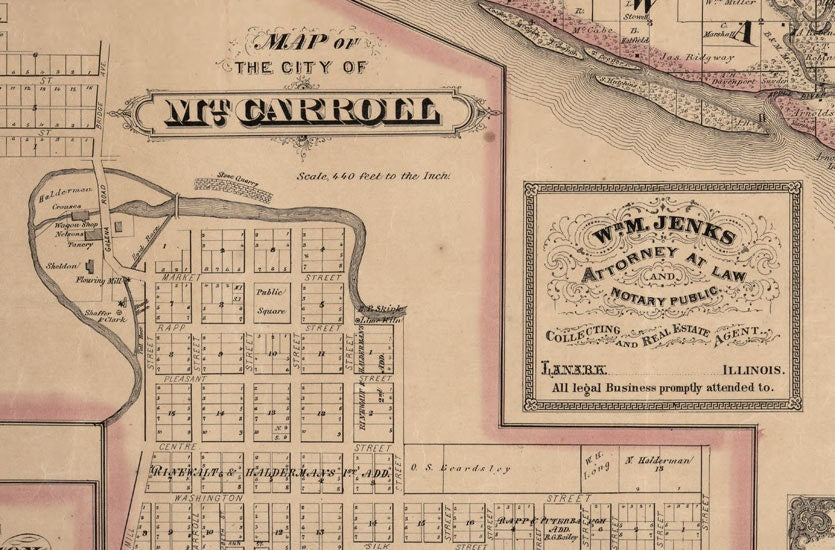 1869 Farm Line Map of Carroll County Illinois Mt Carroll