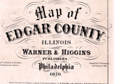 1870 Farm Line Map of Edgar County Illinois Paris