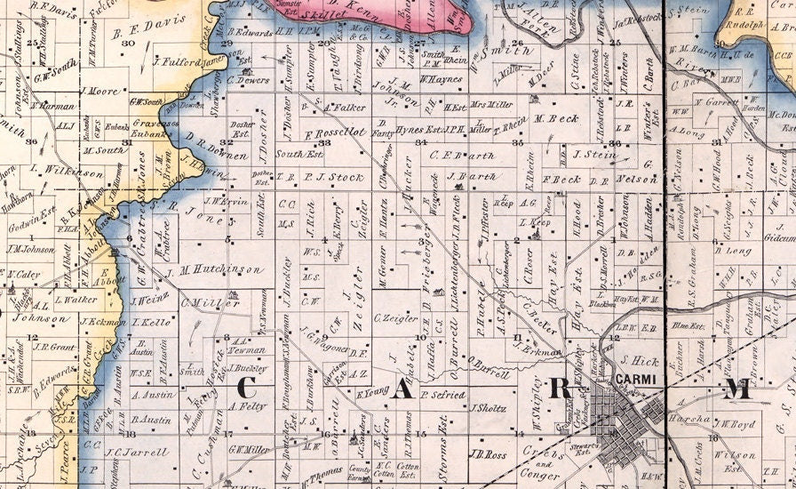 1871 Farm Line Map of White County Illinois Carmi