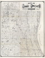 1873 Farm Line Map of Lake County Illinois Waukegan