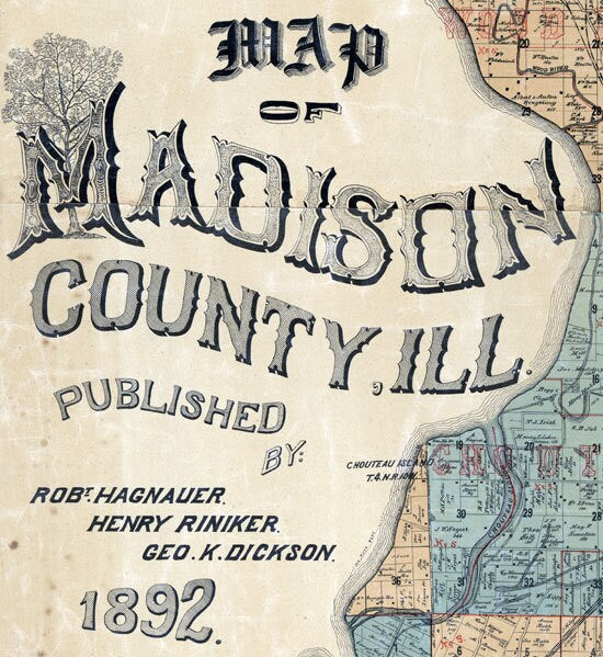 1892 Farm Line Map of Madison County Illinois Edwardsville