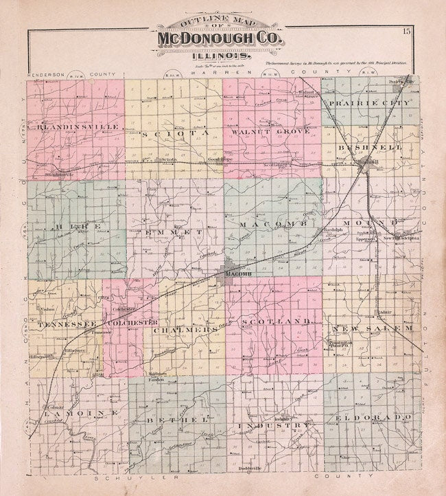 1893 Map of McDonough County Illinois Macomb