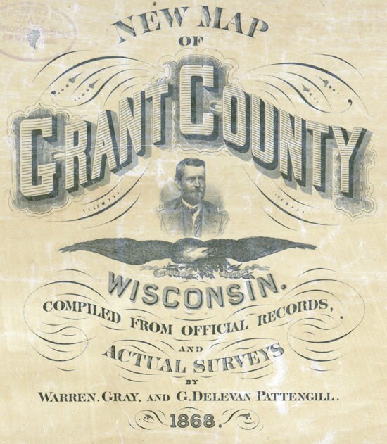 1868 Map of Grant County Wisconsin Platteville