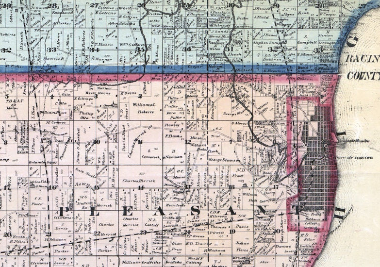 1873 Map of Racine & Kenosha County Wisconsin