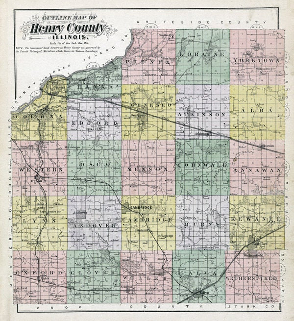 1893 Map of Henry County Illinois Cambridge