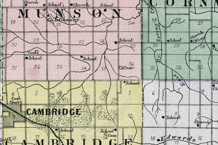 1893 Map of Henry County Illinois Cambridge
