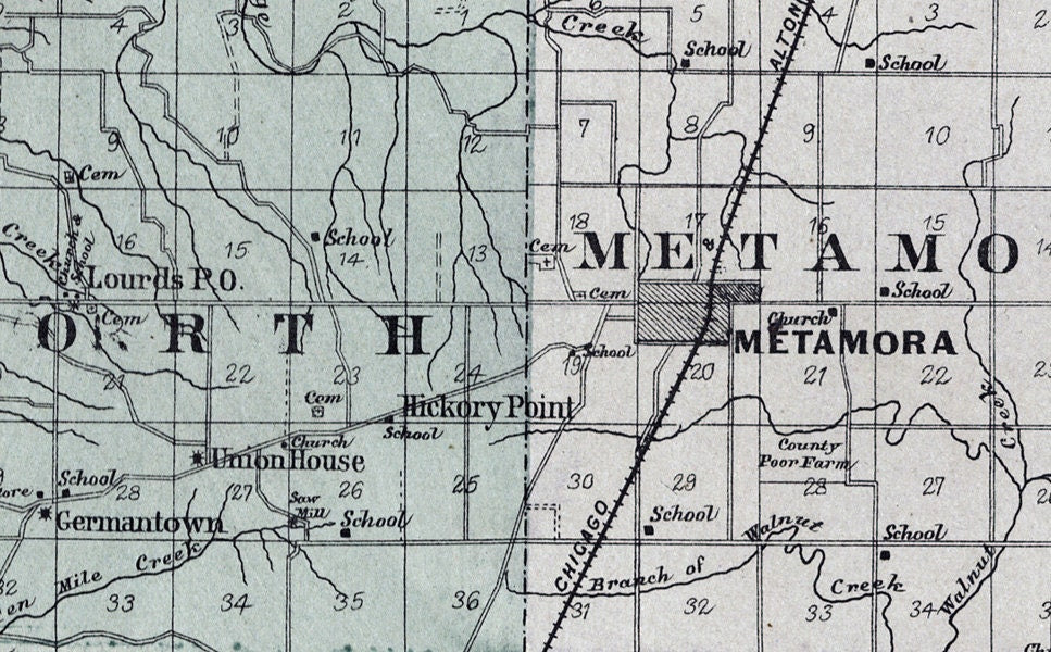 1893 Map of Woodford County Illinois Metamora