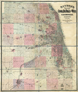 1898 Farm Line Map of Cook and Dupage County Illinois Chicago