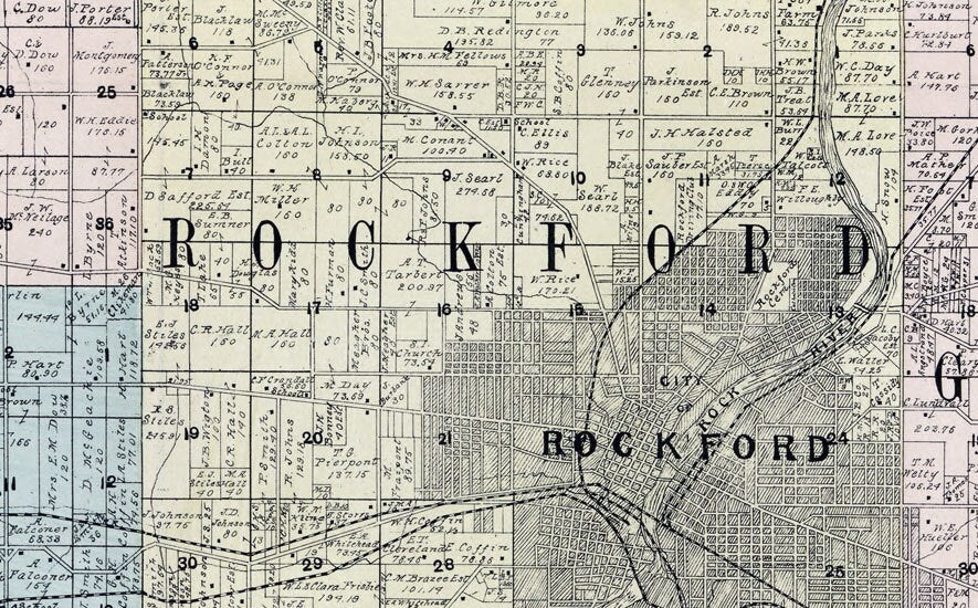 1902 Farm Line Map of Winnebago County Illinois Rockford