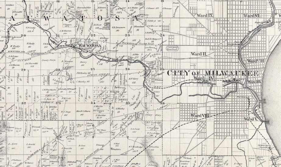 1858 Map of Milwaukee Wisconsin