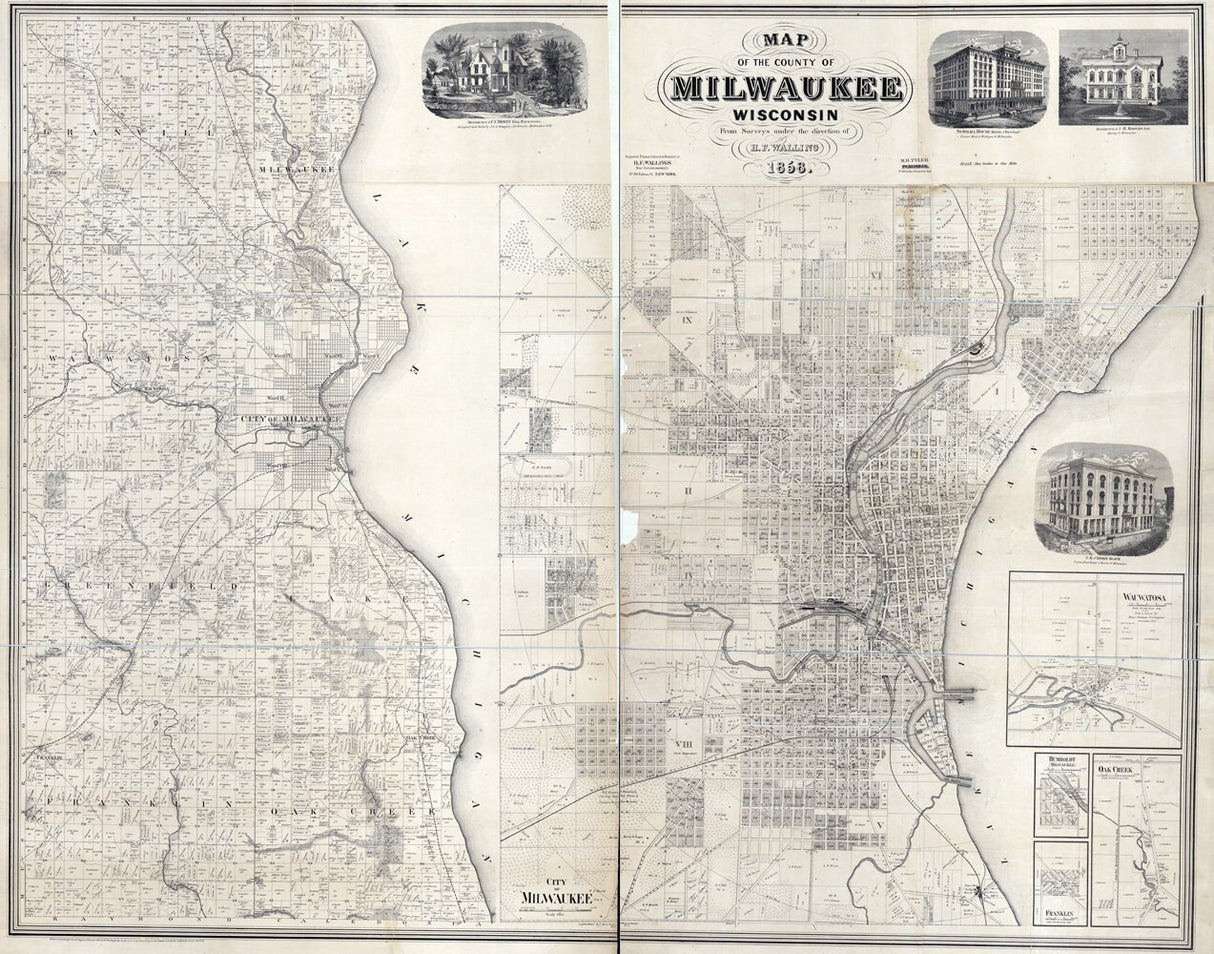 1858 Map of Milwaukee Wisconsin