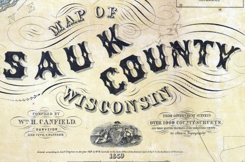 1859 Map of Sauk County Wisconsin Baraboo