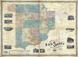1859 Map of Sauk County Wisconsin Baraboo