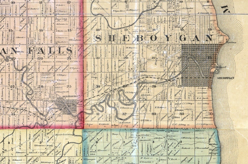 1862 Farm Line Map of Sheboygan County Wisconsin