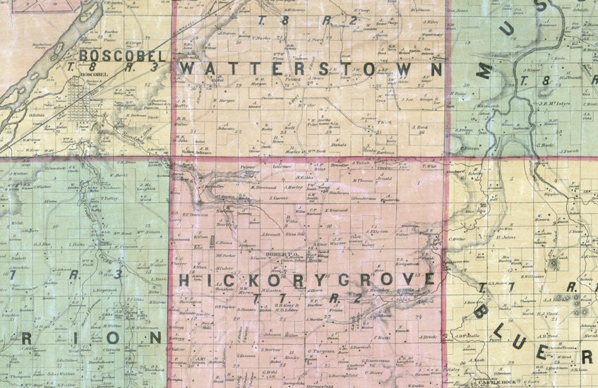1868 Map of Grant County Wisconsin Platteville