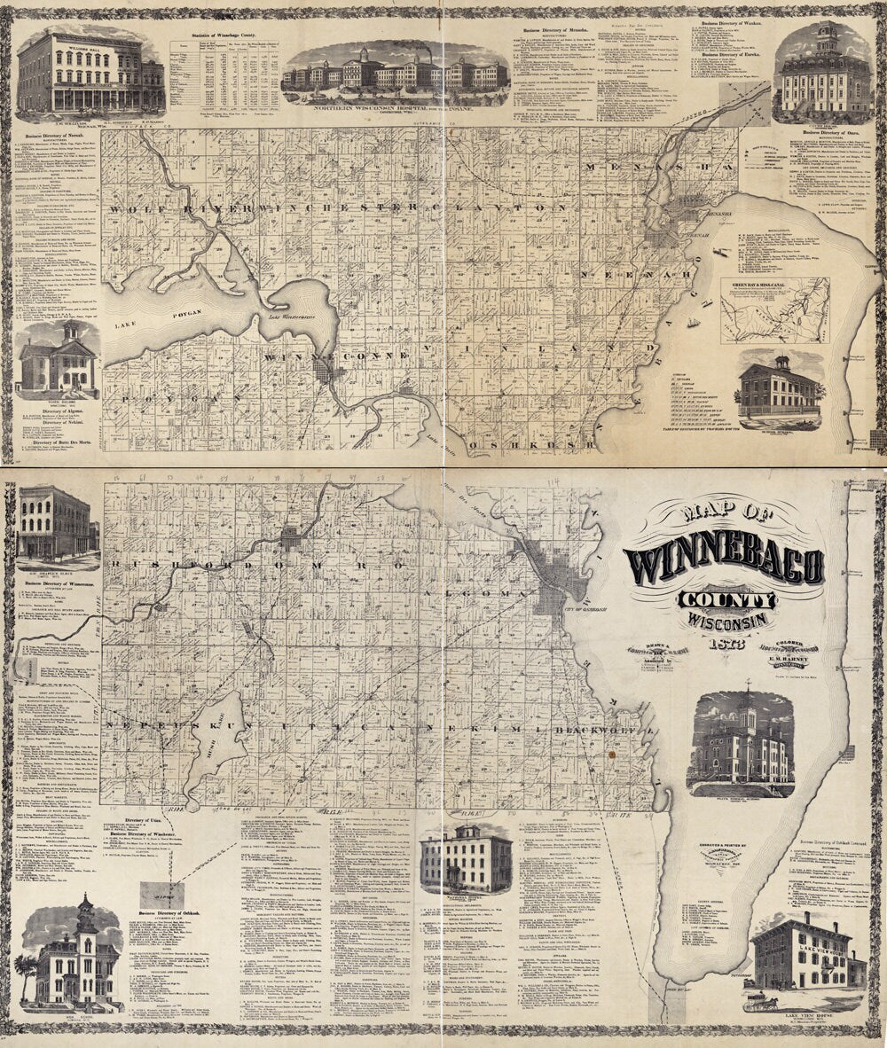 1873 Farm Line Map of Winnebago County Wisconsin