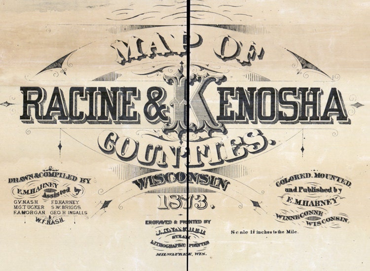 1873 Map of Racine & Kenosha County Wisconsin