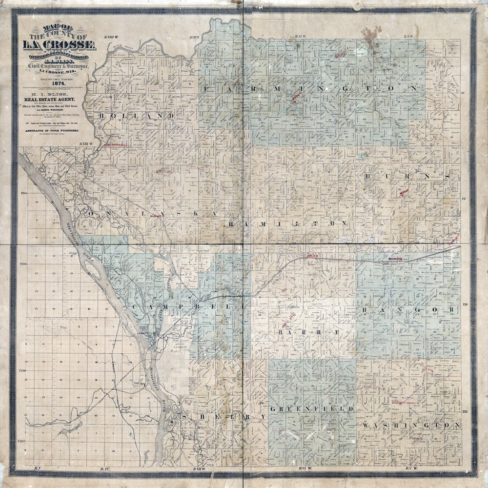 1874 Map of La Crosse County Wisconsin