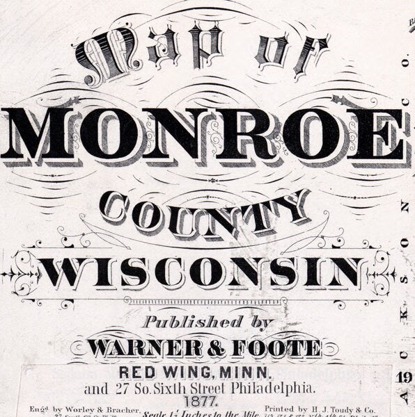 1877 Farm Line Map of Monroe County Wisconsin Sparta Tomah