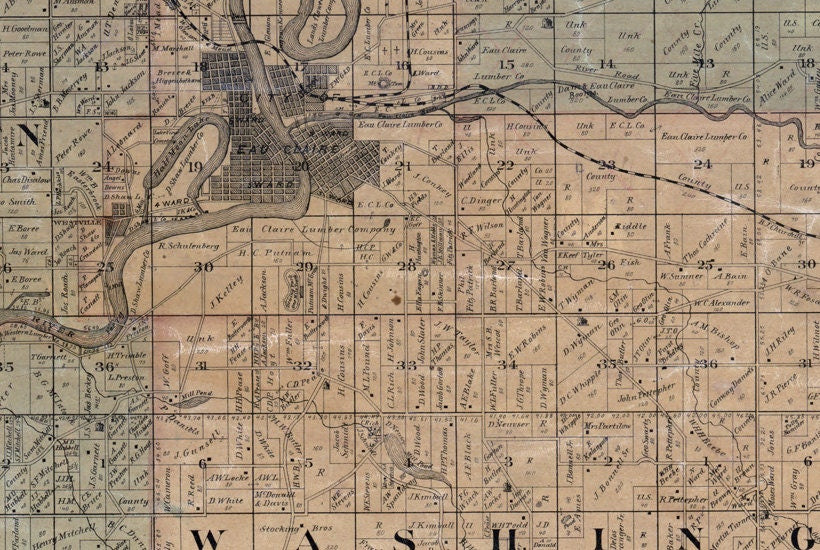 1878 Map of Eau Claire County Wisconsin