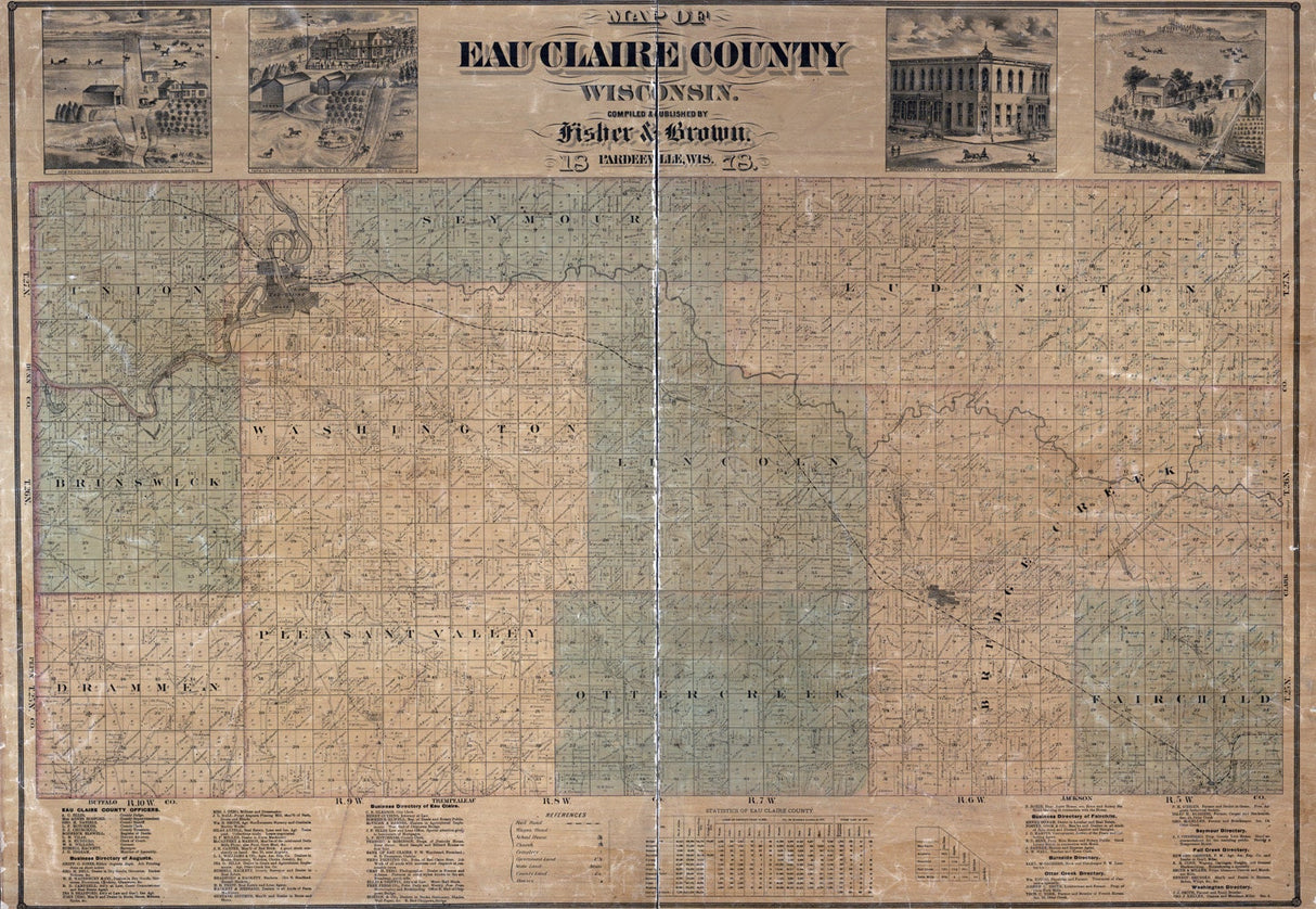 1878 Map of Eau Claire County Wisconsin