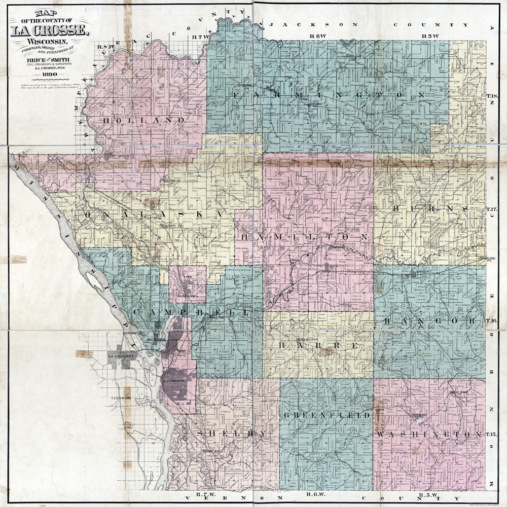 1890 Map of La Crosse County Wisconsin