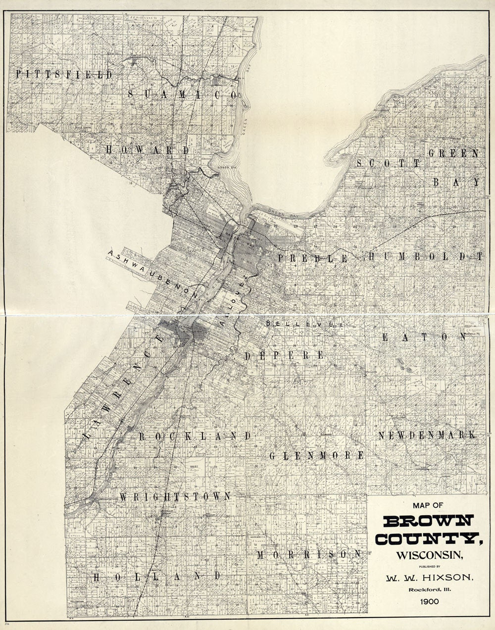 1900 Farm Line Map of Brown County Wisconsin Green Bay