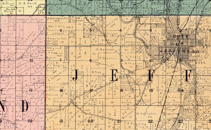 1900 Farm Line Map of Jefferson County Wisconsin