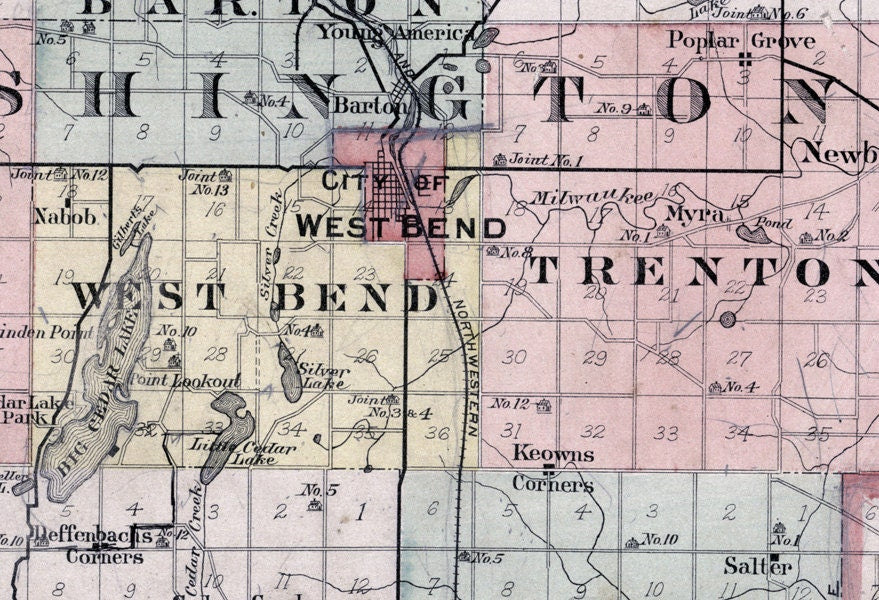 1915 Map of Washington & Ozaukee County Wisconsin